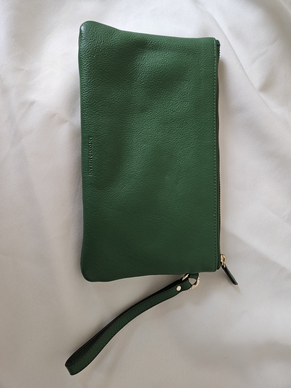 Green Leather Wristlet Clutch